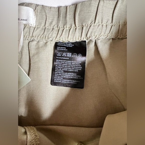 H&M Khaki drawstring waist Linen blend wide leg pants size L. - Picture 8 of 11